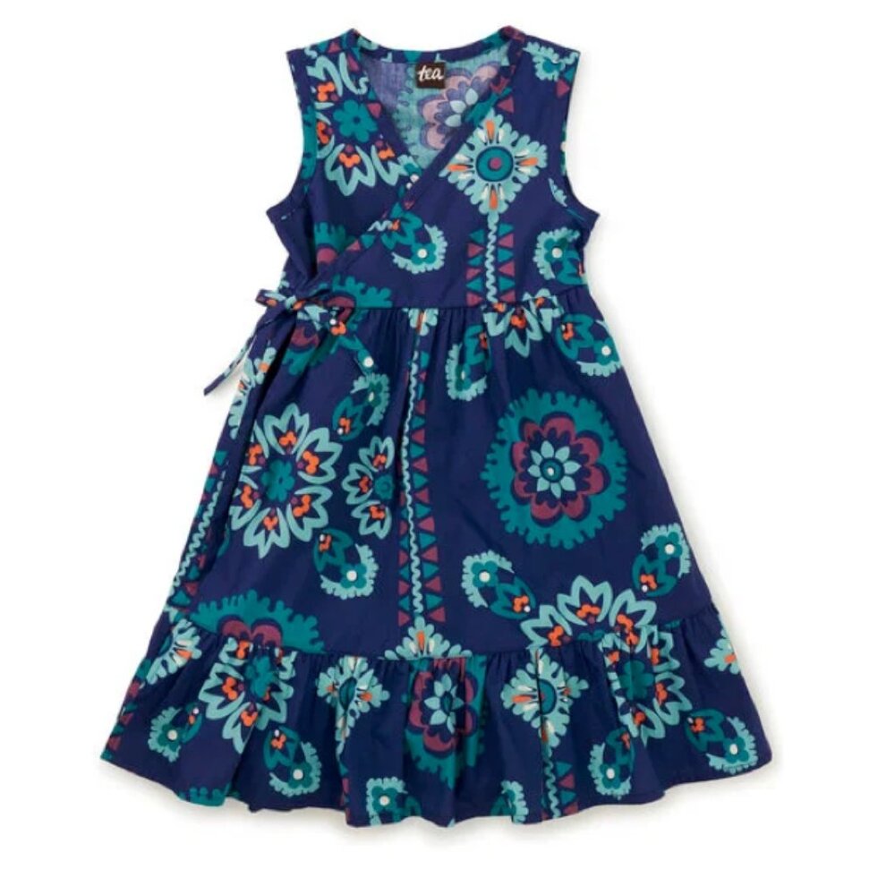 Tea Collection Girls Sleeveless Wrap Dress in Limpopo Bandana